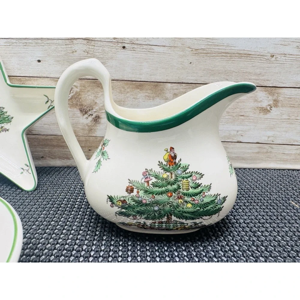 VTG 80's Spode Christmas Pattern Mixed Lot of 3 Spoon Rest Creamer Candy Dish - Picture 3 of 11